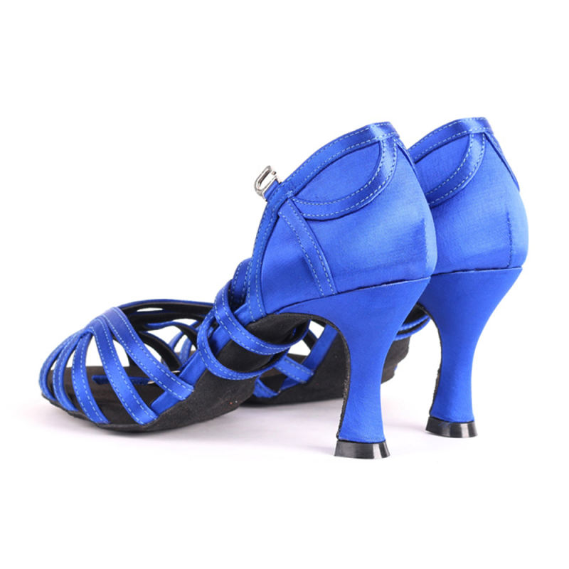 Suphini Free Shipping High Class Blue Satin Handmade Basic Sandals Low Heel Latin Salsa Dance Shoes