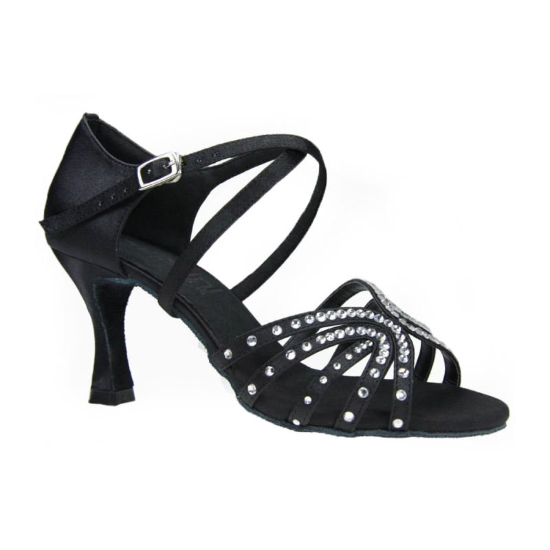 Suphini Free Shipping High Class Black Satin With Rhinestones Handmade Basic Sandals Low Heel 7.5cm Latin Salsa Dance Shoes