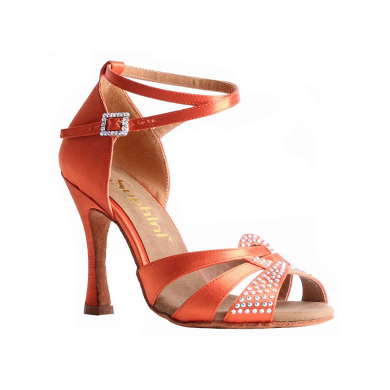 Suphini Classic design 10cm orange satin high heel professional latin salsa sandal