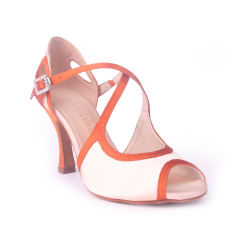 Suphini White&Orange Satin Open Toe Ballroom Argentina 9 cm Heel Dance Shoes