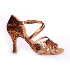 Suphini Free Shipping New Material Leopard Print Skin 7.5cm Salsa Latin Strap Salsa Dance Shoes