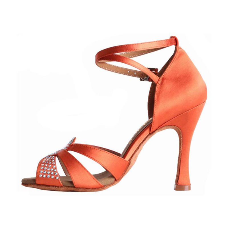 Suphini Classic design 10cm orange satin high heel professional latin salsa sandal