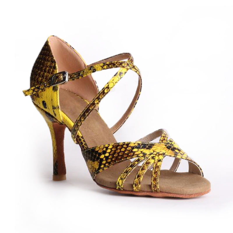 Suphini Free Shipping New Material Snake Skin 8cm Salsa Latin Strap Salsa Dance Shoes