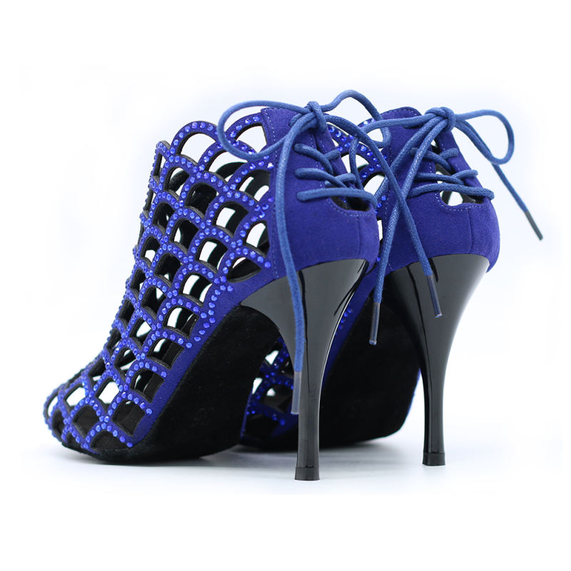 New Arrivals Blue Microfiber 9cm Tango Boots High Thin Heel Latin Salsa Dance Shoes Party Social Dance Boots