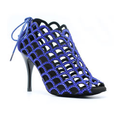 New Arrivals Blue Microfiber 9cm Tango Boots High Thin Heel Latin Salsa Dance Shoes Party Social Dance Boots