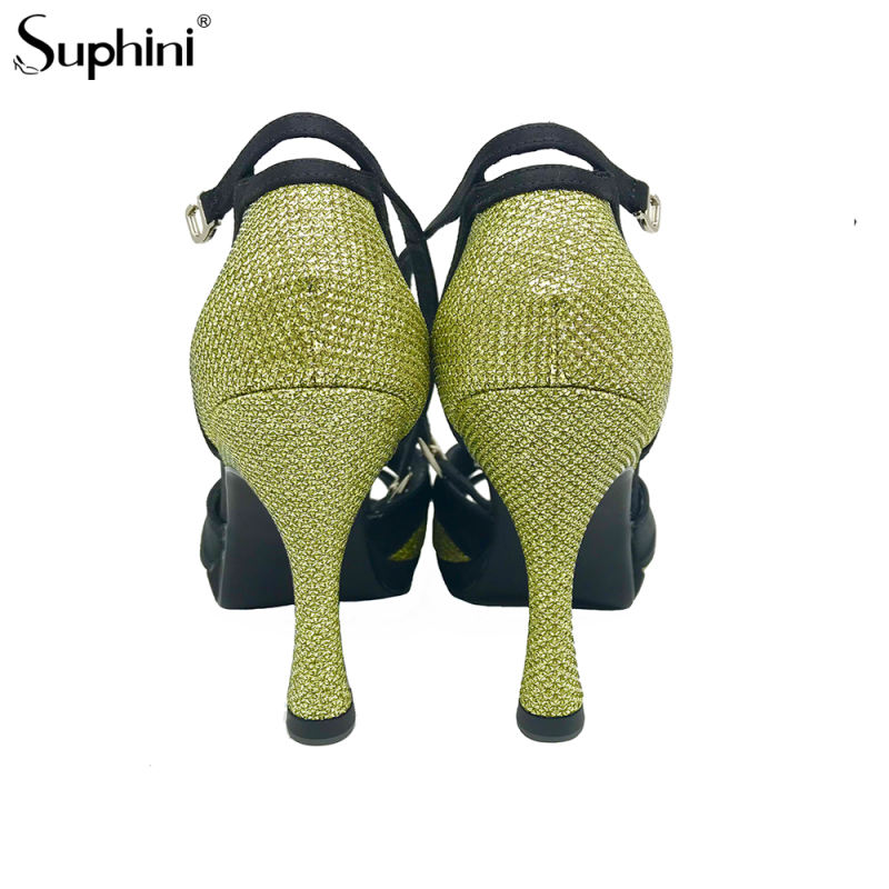 Free Shipping Suphini Micro Fiber High Heel Dance Shoes Green Glitter Open Toe Ballroom Latin Dance Shoes