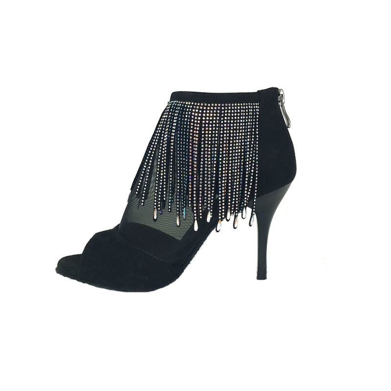 Suphini Latin/Salsa Dance Shoes Women 9cm Crystal Tassels Dance Boots