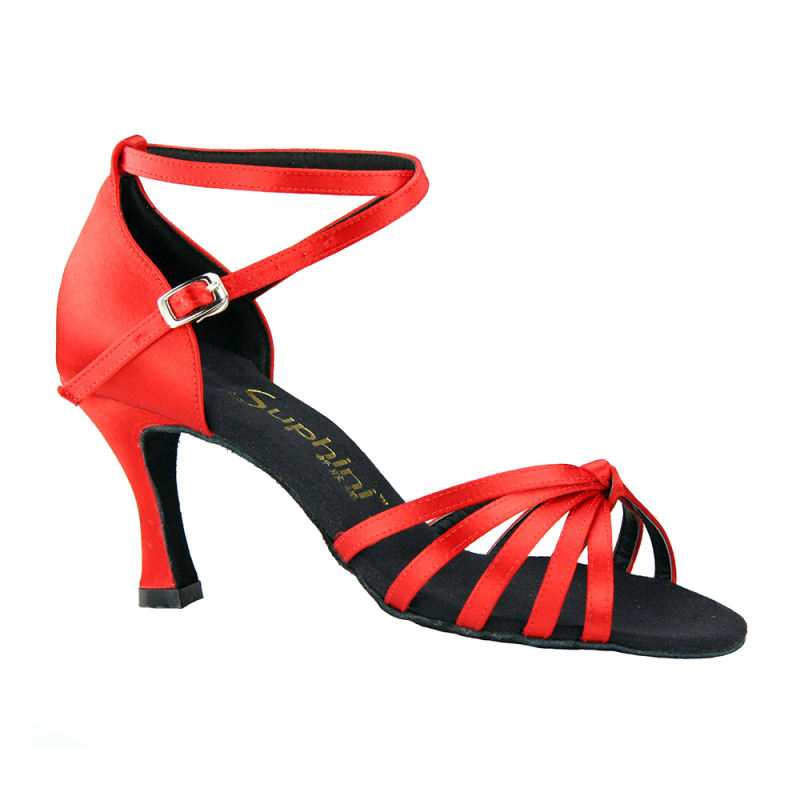 Free Shipping Suphini 7.5/10cm Heel Red Satin Salsa Latin Shoes Woman Dance Shoes