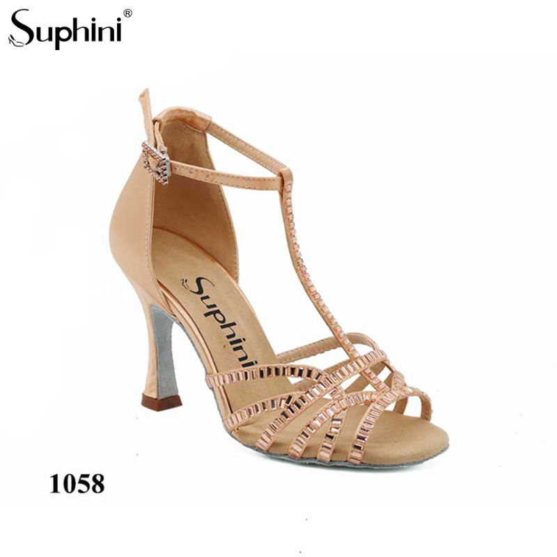 Suphini VIP Members Day Promotion  nude pink champagne satin girls latin dance shoes professional salsa high heel shoes