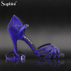 Suphini Purple Blue Satin 10cm Heel Classic Strap Latin Salsa Bachata Dance Shoes