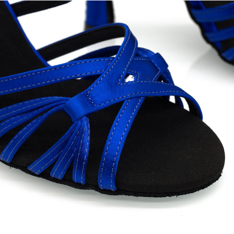 【Tatiana】Blue Satin Cross Strap 8.5cm Flare Heel Sandals