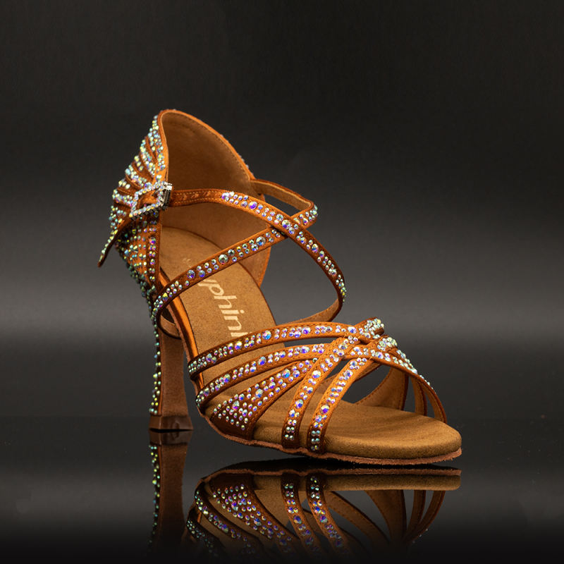 【Kira】Crystal 5 Strap 8.5cm Flare Heel Sandals