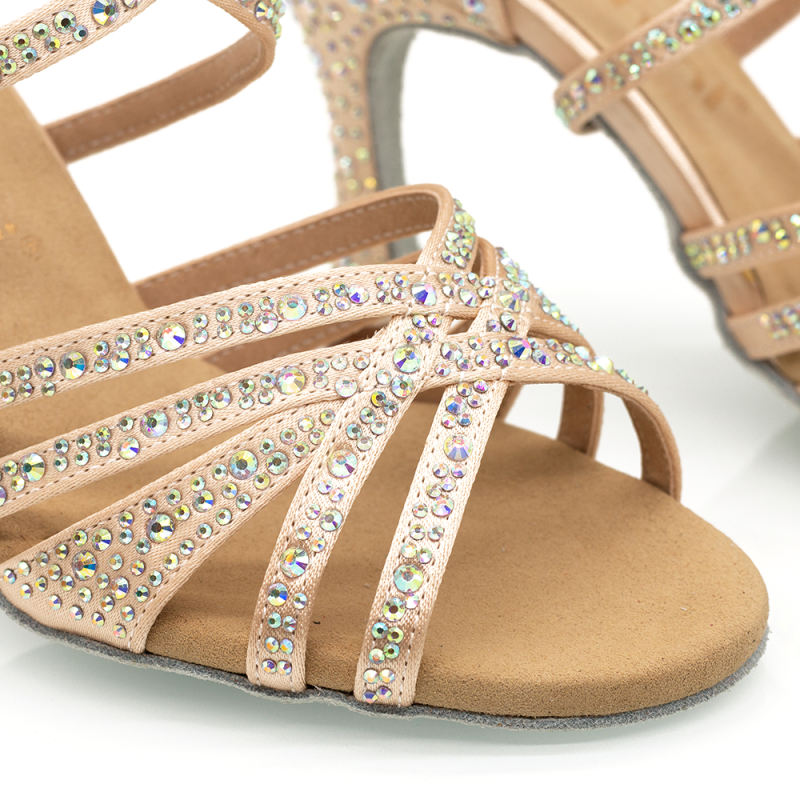 【Kira】Crystal 5 Strap 8.5cm Flare Heel Sandals