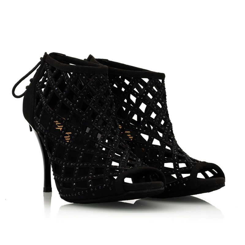 【Fever Pitch】Crystal Cut Outs Lace Up 9cm Tango Heel Boots