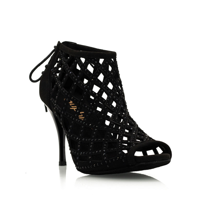 【Fever Pitch】Crystal Cut Outs Lace Up 9cm Tango Heel Boots