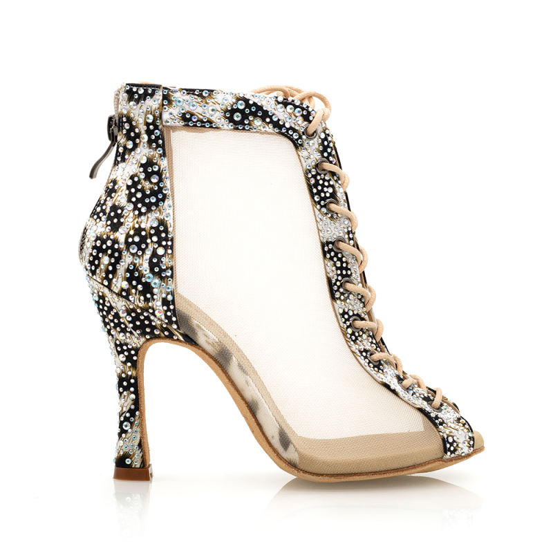 【Peligro】Leopard Print Crystal Salsa 10cm Heels Dance Boots
