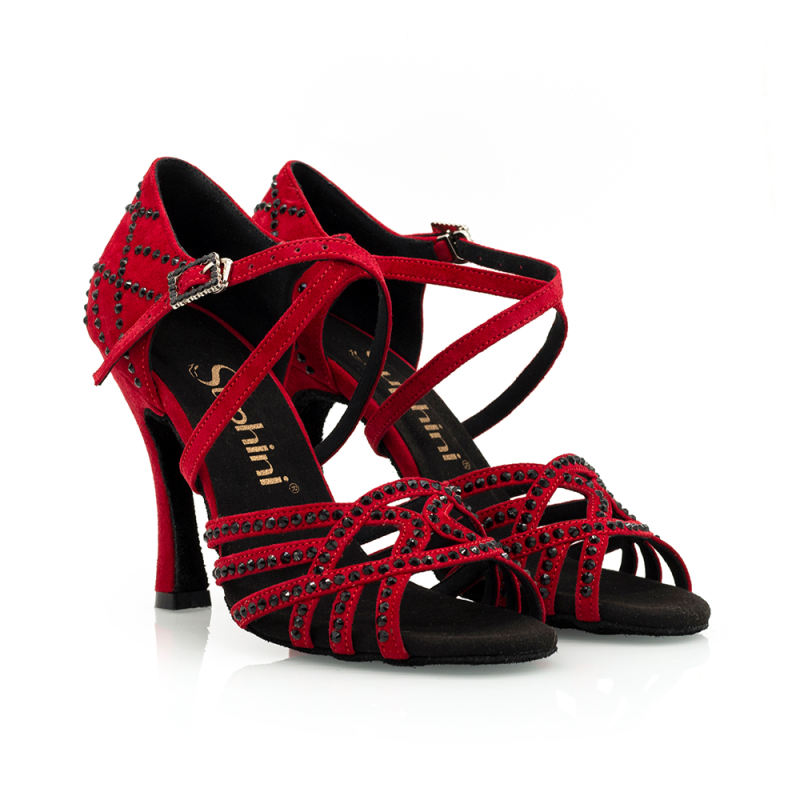 【Mamacita X Nasti】Red Leather With Black Crystal 10cm Dance Sandals