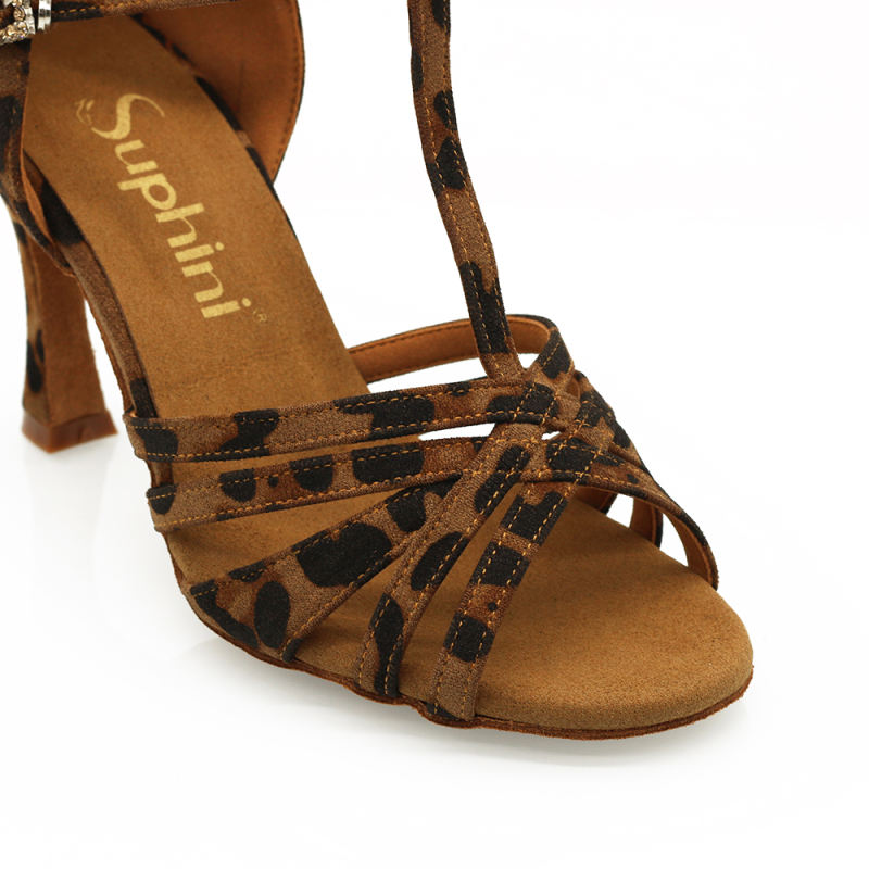 【Faddy】Yellow Leopard Fabric 8.5cm Flare Heel Dance Shoes