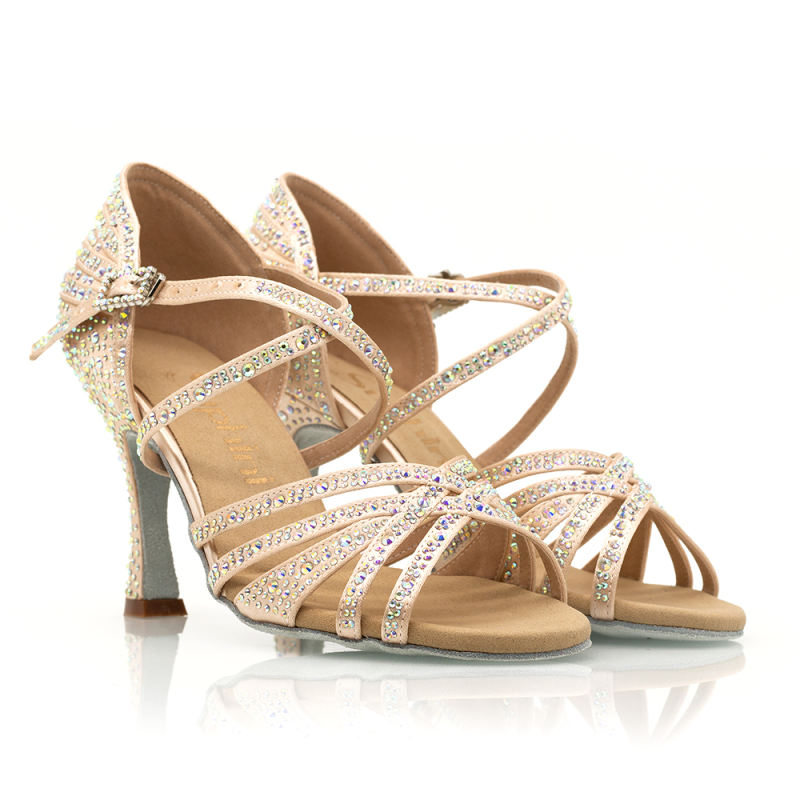 【Kira】Crystal 5 Strap 8.5cm Flare Heel Sandals