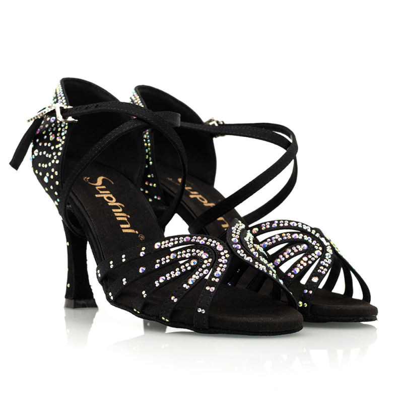 【Starry】Crystal Ankle Strap 8.5cm Flare Heel Sandals