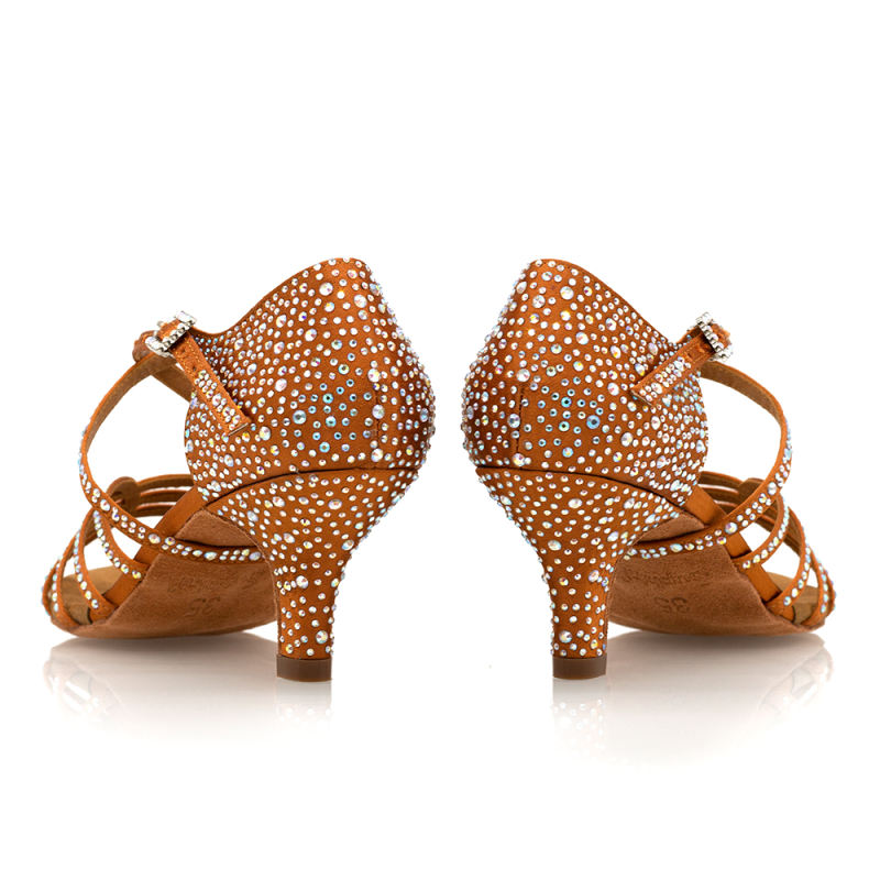 【Alexander】Bronze Satin Crystal Strap Dance 6.5cm Slim Heel Sandal