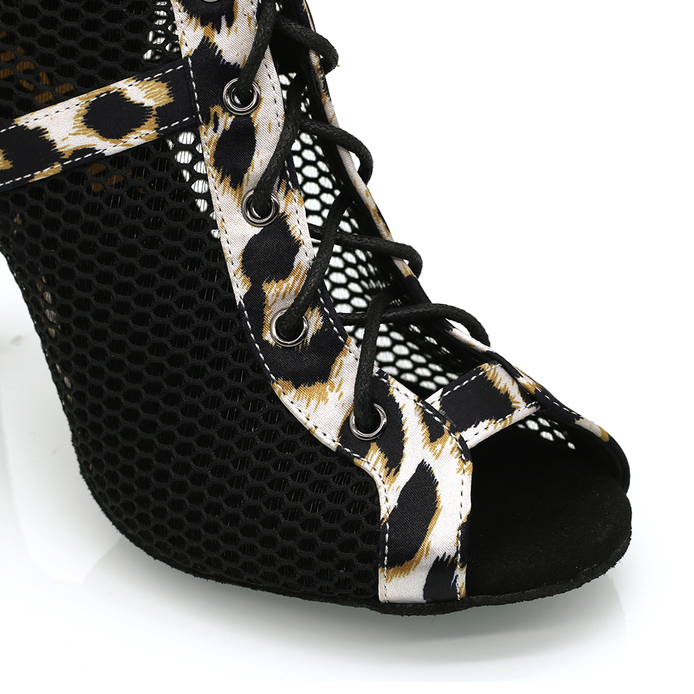 Jaguar Grace】ZIP Lace Up Leopard Satin With Mesh 9.5cm
