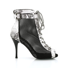 【Coldblooded】Gray Snake Skin Ankle Bukle With Mesh 8.5cm Heels Dance Ankle Boots