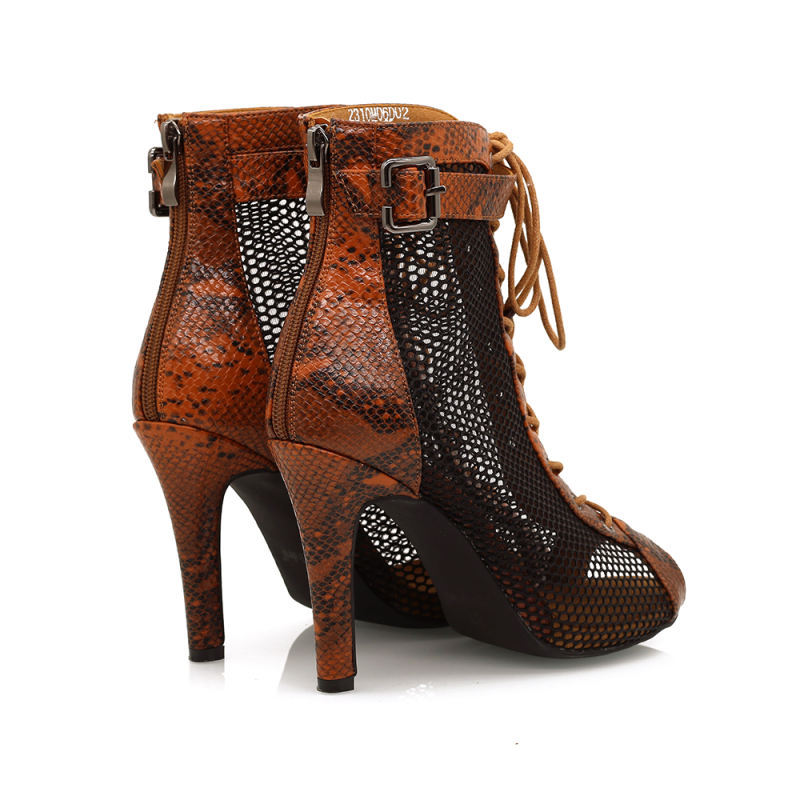 【Sensual Nomad】Brown Snake Skin With Ankle Buckle 9.5cm Heels Dance Ankle Boots