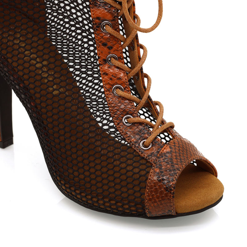 【Sensual Nomad】Brown Snake Skin With Ankle Buckle 9.5cm Heels Dance Ankle Boots