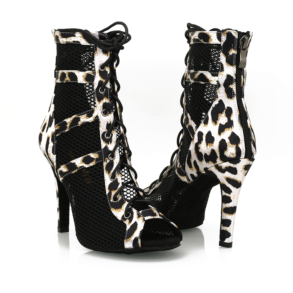 Jaguar Grace】ZIP Lace Up Leopard Satin With Mesh 9.5cm