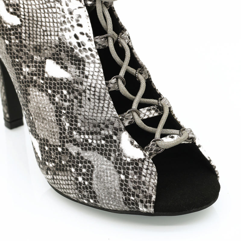 【Polar】ZIP Lace Up Gray Snake Skin 9.5cm Heels Dance Ankle Boots