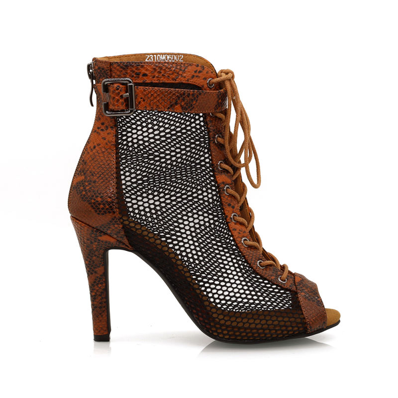 【Sensual Nomad】Brown Snake Skin With Ankle Buckle 9.5cm Heels Dance Ankle Boots