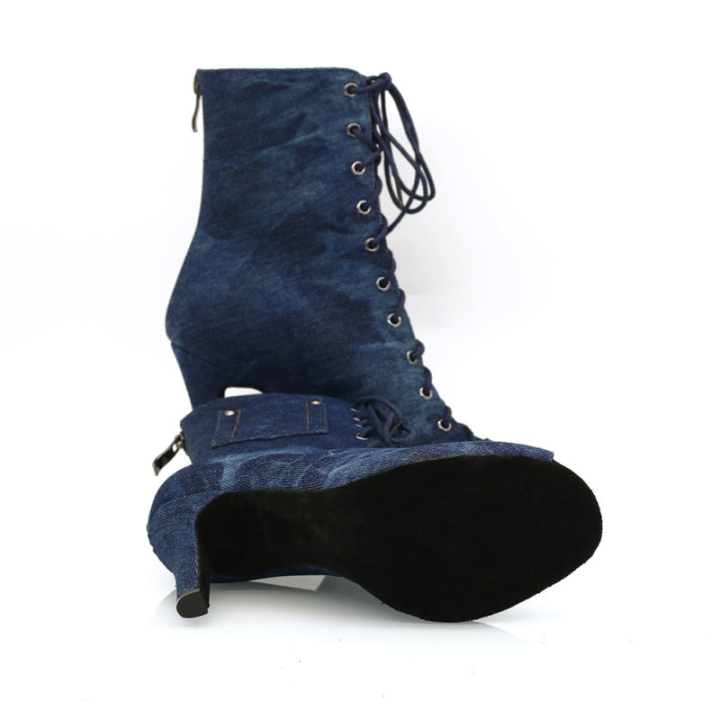 【Buckaroo】Snowwash Denim Jeans Lace Up Over Ankle 9.5cm Slim Heel Dance Boots