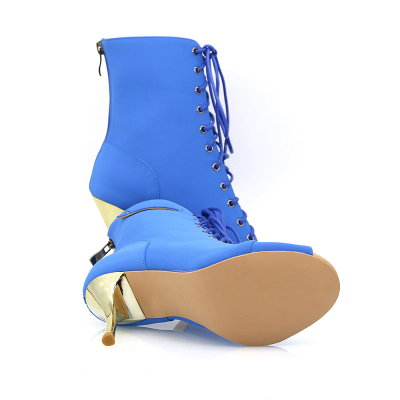 【Indigo】Exotic Blue PU With Mesh 8.5cm Slim Heel Dance Boots