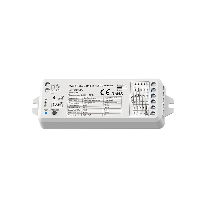 WB5 Wifi RF 5 Channels Bluetooth Controller for RGB RGBW RGBCCT (Tuya)