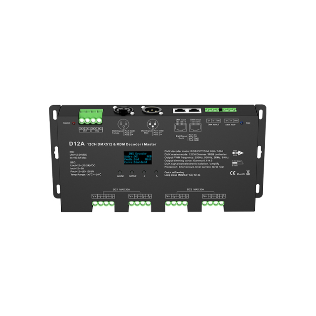 12-24VDC 5A*12CH D12A DMX512 Decoder (OLED screen)