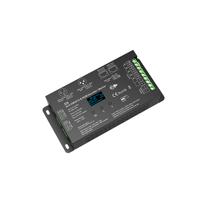 12-24VDC 6A*5CH D5 DMX512 Decoder (OLED screen)
