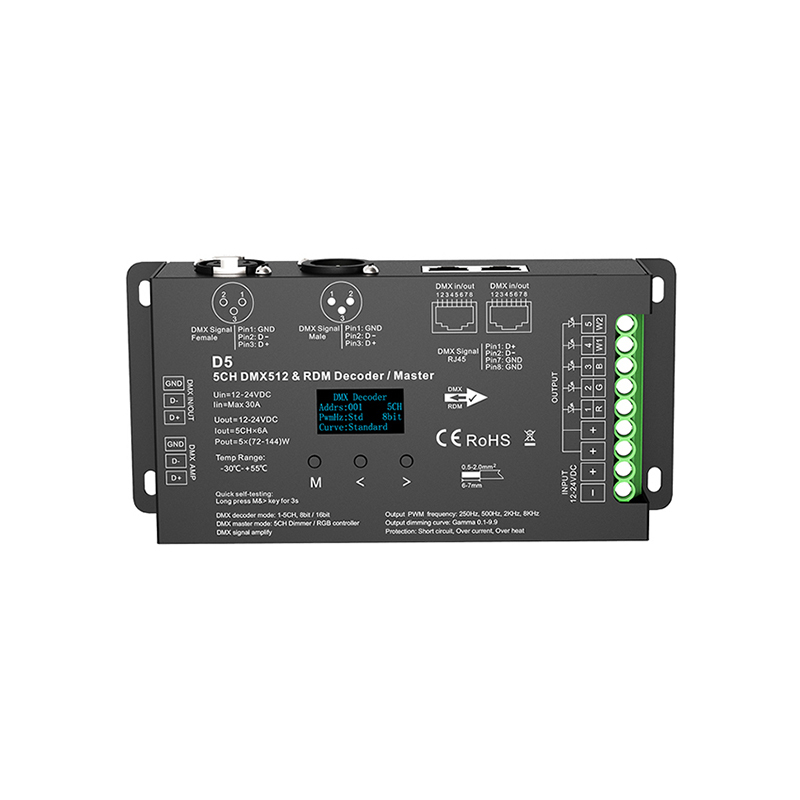 12-24VDC 6A*5CH D5 DMX512 Decoder (OLED screen)