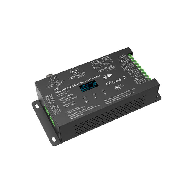 12-24VDC 6A*5CH D5 DMX512 Decoder (OLED screen)