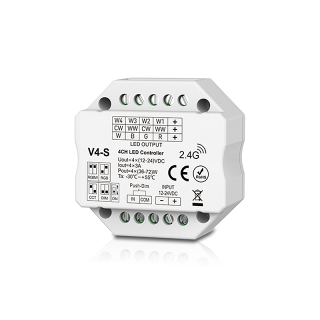 V4-S Mini RF 4 Channel RF LED Controller with Push Dim