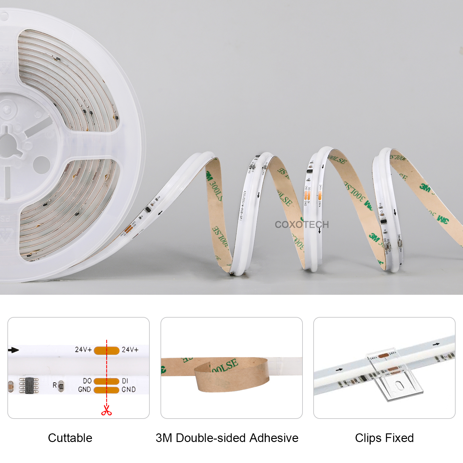 S5000 420leds 10mm Wide White Black PCB Board Digital COB RGB LED Strip