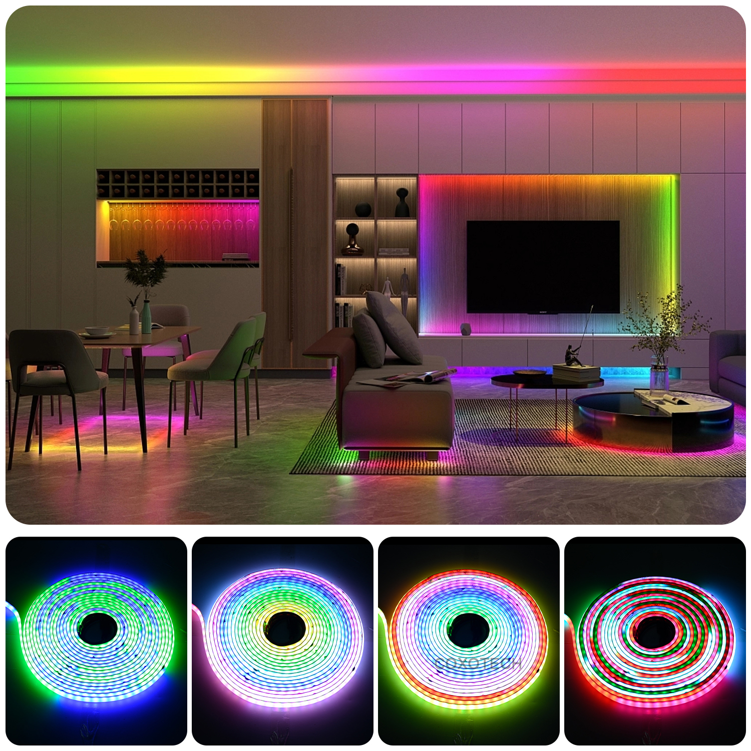 S5000 420leds 10mm Wide White Black PCB Board Digital COB RGB LED Strip