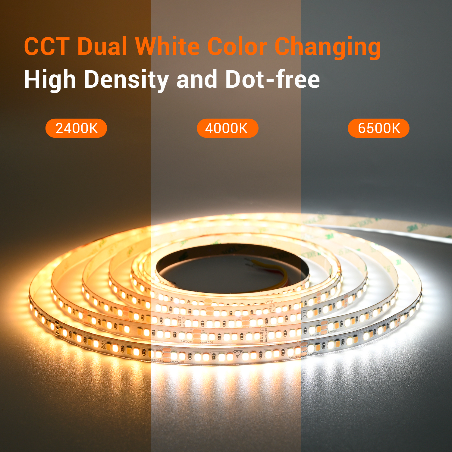8mm 24V 192leds/m Ra93 CCT 2835 LED Strip