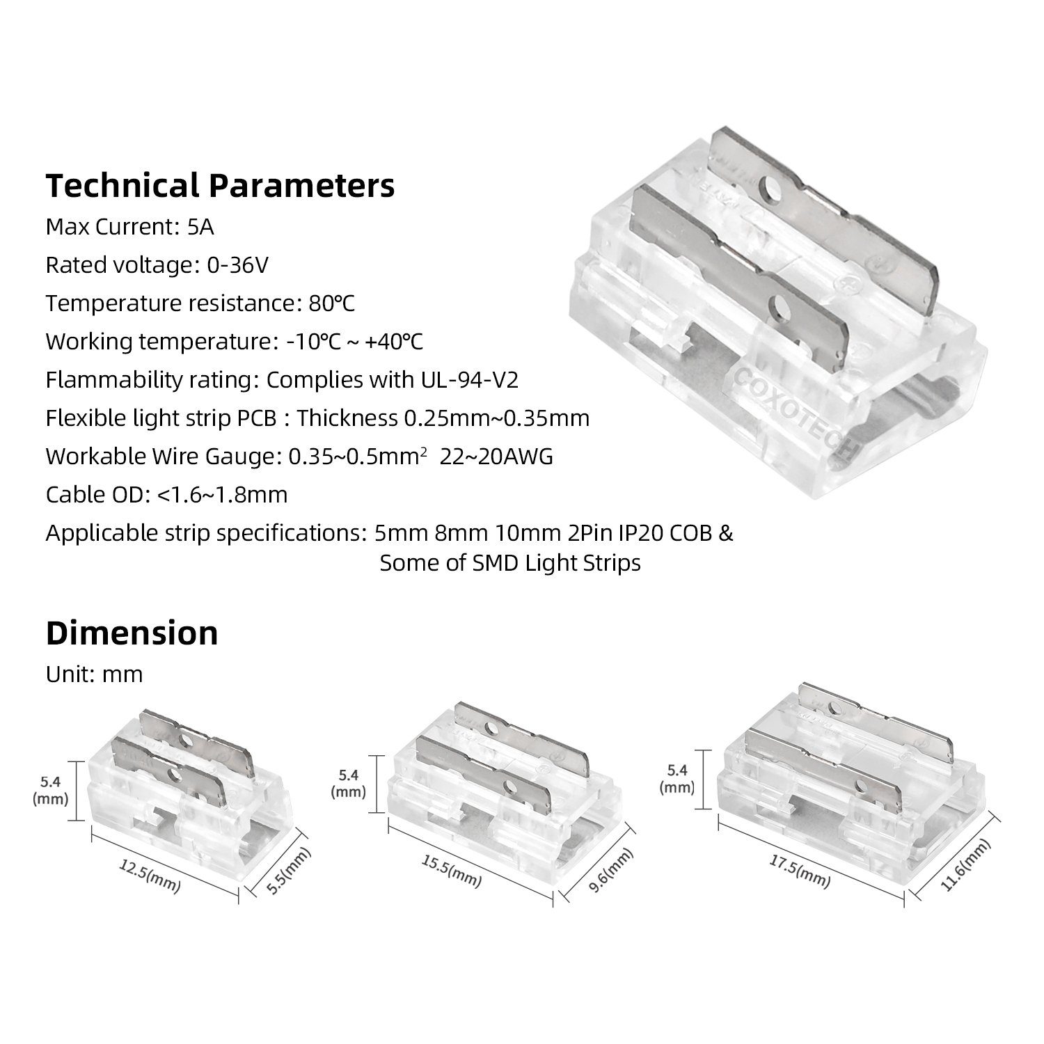 2 pin 9 IN 1 5mm 8mm 10mm COB LED Strip Connector