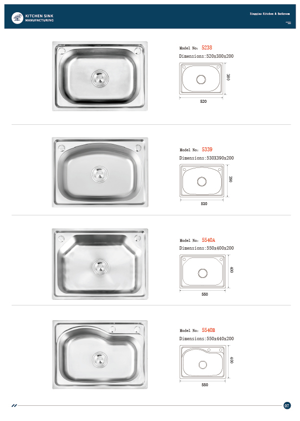 E-catalogue, machine-made sinks