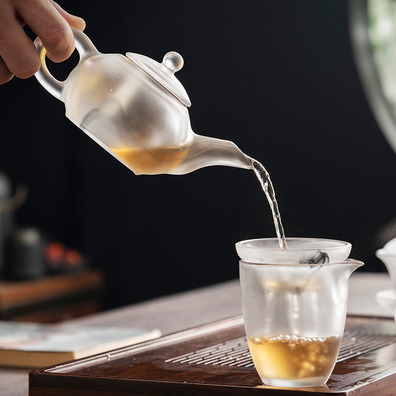 High-end ink style ancient glass tea set Chinese style glass jade porcelain