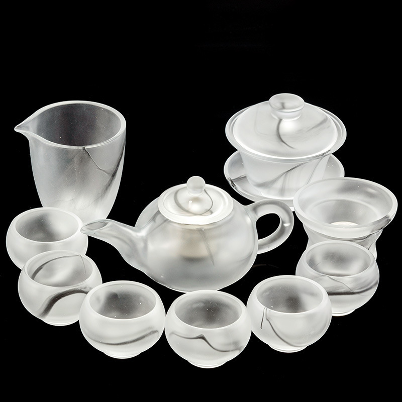 High-end ink style ancient glass tea set Chinese style glass jade porcelain