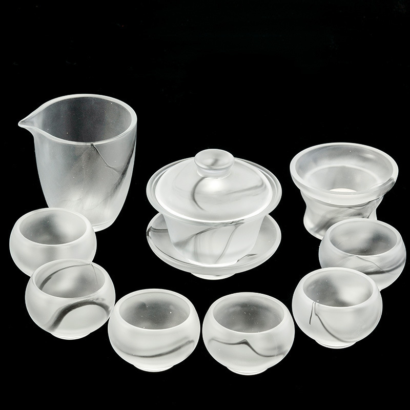 High-end ink style ancient glass tea set Chinese style glass jade porcelain