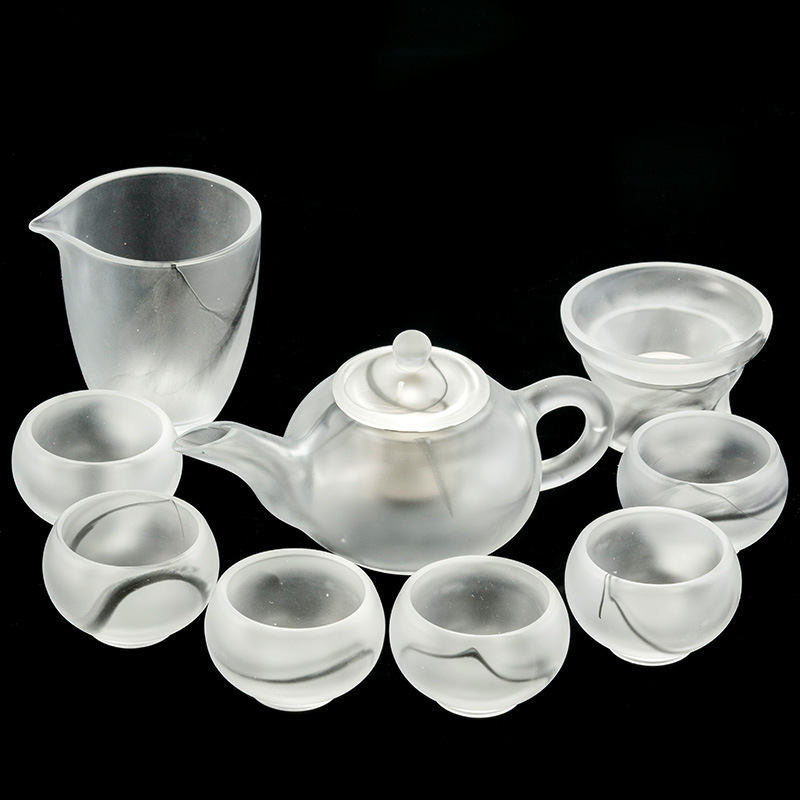 High-end ink style ancient glass tea set Chinese style glass jade porcelain