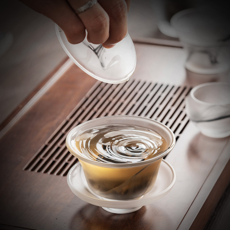 High-end ink style ancient glass tea set Chinese style glass jade porcelain